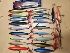 Rapala X-Rap and Rebel Saltwater Lures; 23 Lures Topwater, Diving, Jerkbait