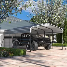 12 x 20 ft Outdoor Metal Carport with Galvanized Steel Roof for Car, Boat, Black