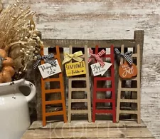 Mini Fall Ladders Pumpkin Patch Apples Sunflowers Tiered Tray Decor 4 PC NEW