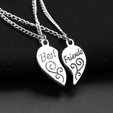 Best Friends Two Necklace Set - Silver - BFF Heart Necklace