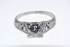 $9,250 .67CT GIA CERT. ANTIQUE ART DECO NATURAL WHITE DIAMOND PLATINUM RING