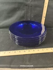 Vintage Cobalt Blue Textured Swirl Blown Glass Dinner Plates 10in 3 Available