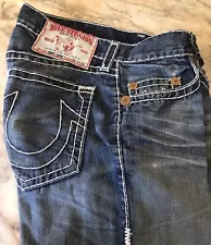 SALE-TRUE RELIGION MENS JEANS SIZE 33x33 USED MISSING FRONT BUTTON!