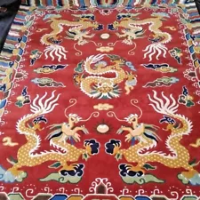 Tibetan five dragon rug Hand Tufted 100% Wool Handmade red carpet use for Kids