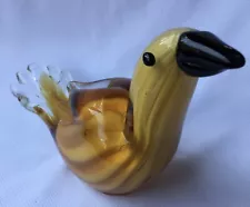 *SALE* Art Glass Bird Figurine Vibrant Swirls Yellows Caramel Colors Cute Face