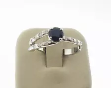 Fine Natural Blue Sapphire Diamonds Solid 14k White Gold Ring FREE Sizing