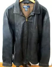 Vintage 90s Polo Ralph Lauren Black Leather Men's Large Jacket Coat RN41381 L-05