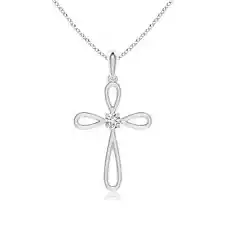 PURE IGNIS 0.07 Ct Solitaire Lab Grown Diamond Bow Cross Pendant in Silver