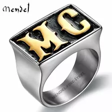 MENDEL Cool Mens Stainless Steel Motorcycle Club MC Biker Ring For Men Size 7-15