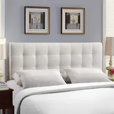 Modway Tufted Upholstered Faux Leather Square Queen Size Headboard in White