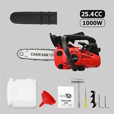 25.4cc Gas Top Handle Chainsaw with 12'' Bar Chain 2-Stroke Engine Cut Tree Wood