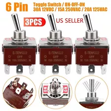 3PCS Heavy Duty DPDT ON/OFF/ON Toggle Switch 20A 125V/15A 250V Screw Terminals