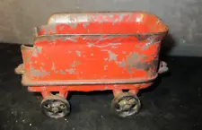 ANTIQUE CAST IRON TENDER COAL CAR RAILROAD TRAIN RED T156 PT