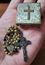 Vtg WW1/WW2 Prototype Military Pull Chain Rosary Religious Crucifix Catholic #C