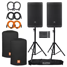 JBL Professional EON715 15" Bluetooth Powered PA DJ Loud Speakers Pair w Covers