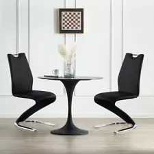 2PC PU Leather Armless Black Chairs for Dining Kitchen Room High Back Steel Legs