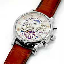 Mechanical Watch MOONWATCHER Ivory, Silver, Tan. Shipping from US. Classic Style