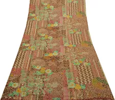 Sushila Vintage Indian Sari Blend Georgette Silk Printed Floral Craft Fabric