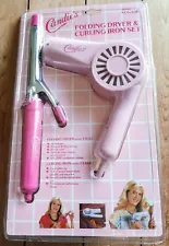 Vintage Candie's 1250W Pink Flip/Folding Hair Dryer and 3/4" Curling Iron Set