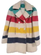 WOMENS VINTAGE HUDSON BAY STRIPED WOOL BLANKET COAT MEDIUM