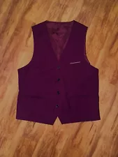 Mens XL Designer Waistcoat Vest Slim Fit Dress Suit Tuxedo Burgundy button up Ad