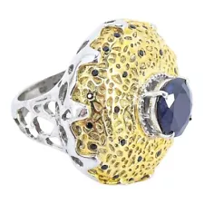 Huge Large Statement TJC 925 Sterling Silver Gold Plated Cocktail Ring