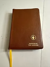 Genuine Leather Brown Gideons Bible KJV King James Version 1978 Gold Gild. New