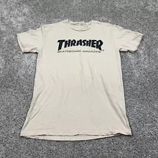 Thrasher Shirt Adult Small Beige Black Logo Skating Short Sleeves Mens 90s