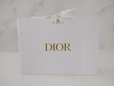 DIOR White Pebble Textured Gift Bag With White Ribbon & Shredded Paper NEW