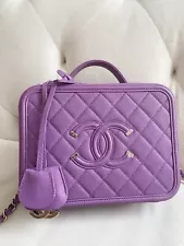 Chanel Filigree Vanity Quilted Caviar Medium Bag Purple With Gold Tone Hardware