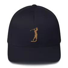 Golfer Swinging Embroidered Fitted Closed back Structured Twill Cap