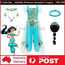 Girls Kids Aladdin Princess Jasmine Dress Costume Cosplay Wig Dress Up Halloween