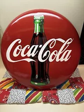 ð¥Sale‼️Vtg 1990 Coca-Cola Button/12"round/red metal/tacker-type style sign