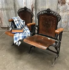 New Listing2 Wood Iron Folding Theater Seats, Auditorium Seats, Entryway Bench, D2