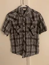 True Religion Shirt Men's 2XL (Measures LARGE) Plaid Pearl Snap Made In USA