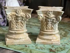 Vintage Artisan Miniature Dollhouse Pair Clay Corinthian Column Garden Pedestals