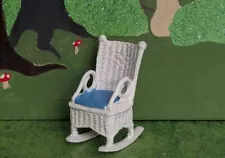 Fiddlehead Fairy Garden Miniature White Wicker Rocking Chair w/ Cushion NEW