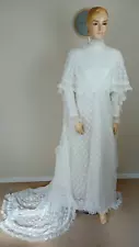 VINTAGE 70S BEAUTIFUL WHITE LACE GOTHIC EDWARDIAN STYLE WEDDING DRESS 12