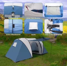 Tent for camping with porch - 2 room - awning - Water & Windproof - Blue