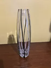 Vintage Mouth blown Crystal Black & White Tie Tall 11” Vase Made In Poland