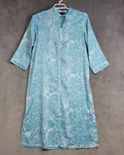 Miss Elaine Relax Housecoat Robe Womens M Blue White Paisley Floral Front Zip