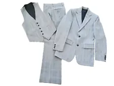 Vintage Men's Blue Plaid 3-Piece Leisure Suit - Pants Vest Jacket - Size S / M