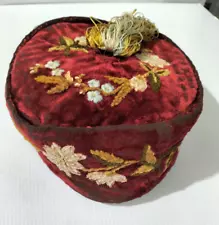 Antique Fez Smoking Cap Hat Hand Embroidered Felt Turkish Ottoman - Old Original