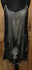 River Island Size 12 Flapper Dress Beaded 1920s Party Shift Evening Black New