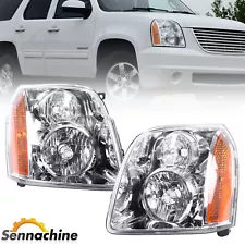 Pair Headlights Assembly Chrome Headlamps For 2007-2014 GMC Yukon XL 1500 2500 (For: 2014 Yukon XL 1500 SLT)