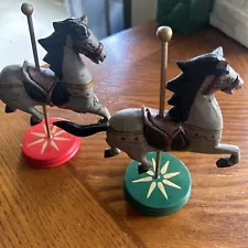 (2) Vintage Carousel Horse Pony Circus All Wood Carving Handmade Hand Painted