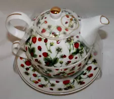 Grace Teaware Strawberries and Ladybugs Teapot Set Tea For One New