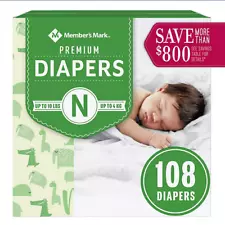 Member's Mark Premium Baby Diapers, Newborn Size ( 10 Pounds), 108 Count SALE