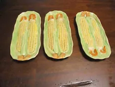 Vintage Majolica style 1950's sweet corn ,corn on the cob serving trays LOT of 3