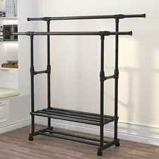 Heavy Duty Clothing Garment Rack Rolling Clothes Organizer Double Rails Hanging